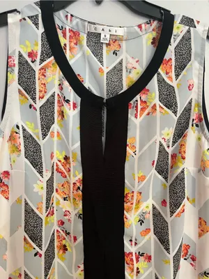 CAbi Floral Chevron Print Sleeveless‎ Tank - White, Black, Yellow, Pink thumbnail 4