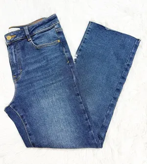 Zara Ankle Slim Flare Straight Leg Jeans Dark Wash Raw Hem Denim Size 4 thumbnail 1