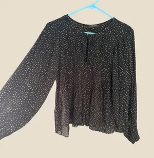Rag & Bone Black White‎ Polka Dot Pleated Keyhole Blouse XS Coquette Career thumbnail 1