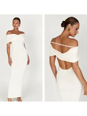 NWT Meshki Terese Off the Shoulder Maxi Dress Cream thumbnail 2