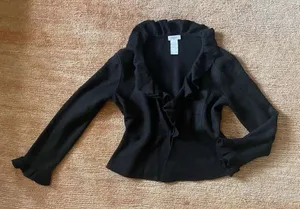Kate Hill Women's 100% Wool Jacket Black Career Coat Ruffled Front Unlined Sz PM thumbnail 1