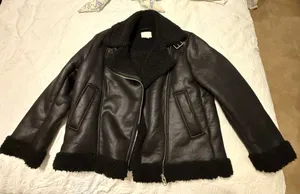H&M Leather Fur Jacket Coat Winter Black Fur thumbnail 1