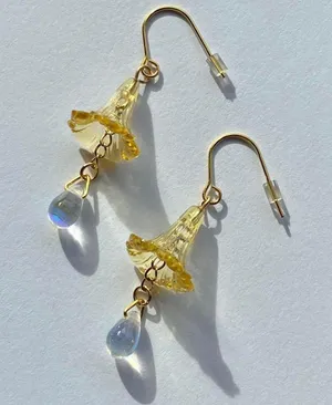 Handmade quality Czech glass beads & German acrylic flower beads cute fairy cottage style dangle earrings💐🩵 thumbnail 2