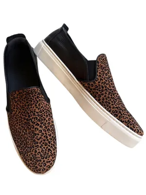 EUC THE FLEXX Leather Sneak Name slip-On Sneaker Flats Animal Print Size 11 thumbnail 1