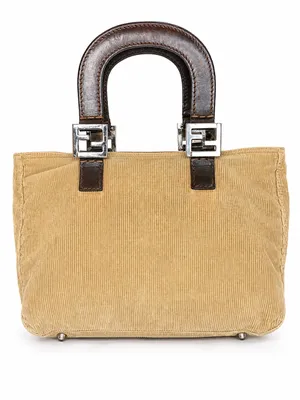 FENDI Corduroy Tote Bag with Dark Brown Leather Handles Vintage thumbnail 10