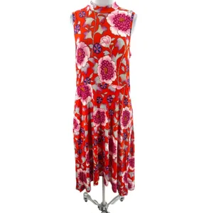 Anthropologie Maeve Clearly Red Floral Knit Mock Neck Dress Sz L‎ thumbnail 3