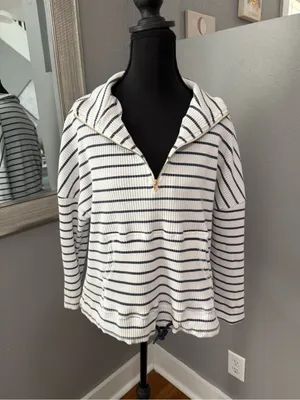 Pomander Place x Tuckernuck Nautical Costal Preppy striped ribbed 1/4 zip Small. thumbnail 3