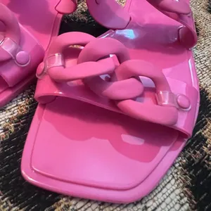 JLO pink jelly slide sandals with chain detail thumbnail 7