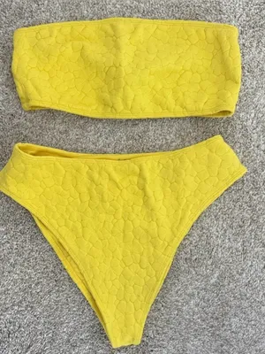 Frankie's Bikinis Textured Bandeau Bikini Set in Yellow thumbnail 1