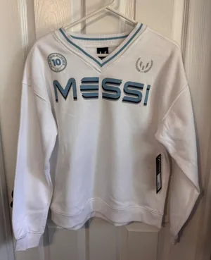 Messi Collection White V-Neck Sweatshirt XS Soccer Football Pullover NWT thumbnail 1