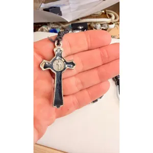 Handmade Black Rosary Necklace With Silver Metal Crucifix Pendant & Beaded Chain thumbnail 3