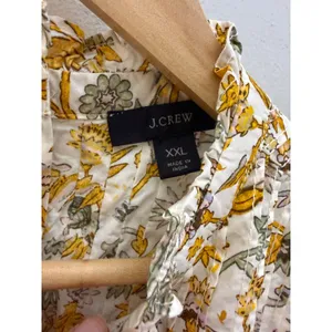 J crew XXL Yellow Floral Pintuck Ruffle Neck Cotton sleeveless Blouse BL078 thumbnail 4