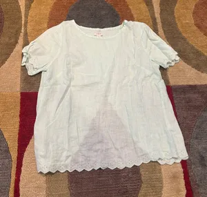 J. Crew 100% Linen Mint Green Open Back Cutout Shirt Blouse Top Scalloped XS thumbnail 1