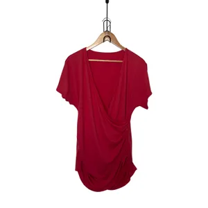 Halara Womens Wrap V-Neck Ruched Top Medium Coral Pink Short Sleeve T-Shirt thumbnail 4