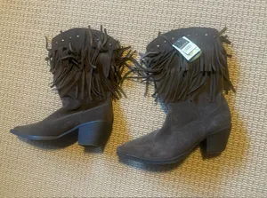 Roper fringe suede cowboy boots nwt size 9 light brown thumbnail 1