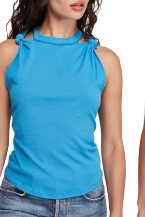 Free People Side Knot Tie Knit Tank Blue Size XS thumbnail 1