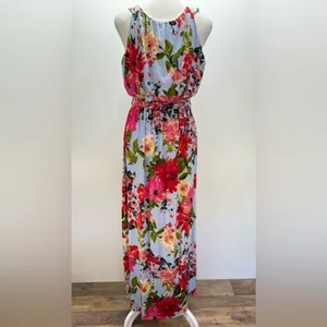 Tropical Floral Print Halter Maxi Dress Baby Blue Gilli ModCloth Vacation Party thumbnail 4