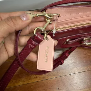 Coach Pebbled Leather Convertible Crossbody - Burgundy with Gold Hardware thumbnail 3