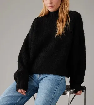 AE Bouclé Mock Neck Sweater Black M Black Size M thumbnail 1