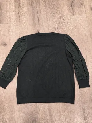 Adrianna Papell Lace Sleeve Knit Top Green Medium Elegant Crewneck thumbnail 4