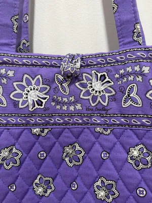 Vera Bradley Purple Quilted Tote Bag Floral Paisley Print Cotton Shoulder Bag thumbnail 3