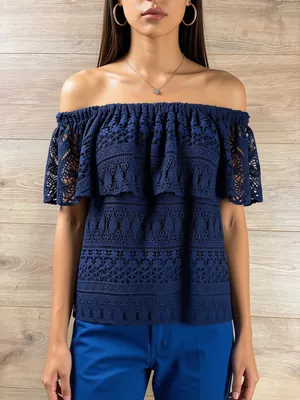 LIKELY Off-Shoulder Navy Lace Top XS thumbnail 1