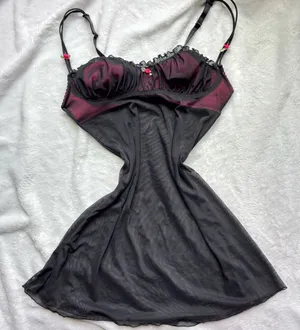 Black micro mesh & hot pink lining floral cami top / nightie slip dress lingerie thumbnail 1