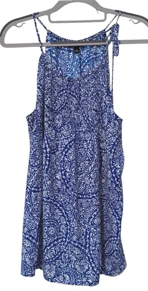 Ann‎ Taylor Tank Top Blue Paisley Boho Pleated Halter Neck Women Medium thumbnail 1
