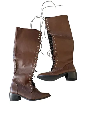 BROWN Laceup Librarian Boots Booties Size 37 / 7 thumbnail 7
