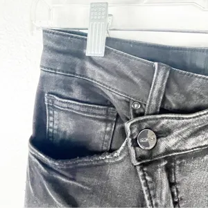 RISEN High Rise Crossover Released Frayed Hem Two Tone Black Wash Denim Jeans 25 thumbnail 14