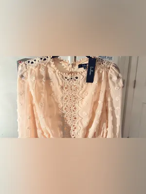 Lulu's Blush Cream Crochet-Trim Long Sleeve Mini Dress thumbnail 3