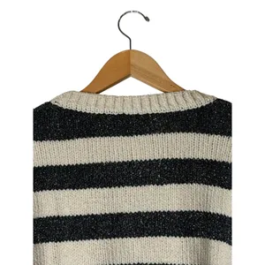 Bobeau Chenille Shine Stripe‎ Sweater Women Medium Ivory Black NWT Metallic Knit thumbnail 5