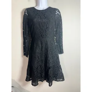 J.Crew Womens Black Floral Lace Long Sleeve Fit and Flare Dress Size 00 thumbnail 3