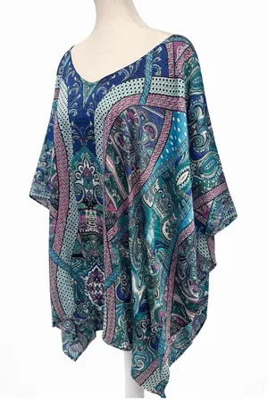 Chicos Paisley Pullover Kimono NWOT Boho Resort Wear Silky Poncho Tunic Top L XL thumbnail 1