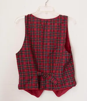 90s Whimsygoth Red green black plaid tartan vest schoolgirl preppy office siren core, tie back #grunge #y2k #goth #retro #boho thumbnail 2