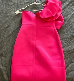 Pink bow tie one shoulder dress thumbnail 2