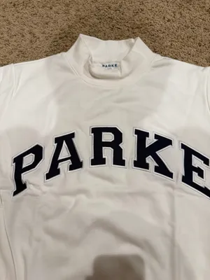 Parke varsity mockneck sweatshirt white and navy L/XL thumbnail 2
