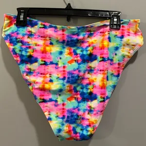 The Blushing Brunette Walking At Sunset Colorful Tie-Dye High Waisted Bikini Bottom thumbnail 6