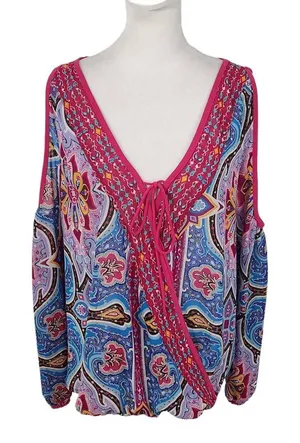 Nicole Miller Pink Paisley Blouse Size Medium Paisley Print Top thumbnail 1