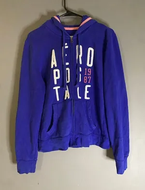 Aeropostale 87 Womens Hoodie Sweatshirt Blue Drawstring Pockets V Neck XL thumbnail 1