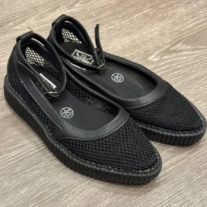 T.U.K. Black Fishnet Pointed Ballet Creeper Platform Flat Goth Indie Sleaze 6 thumbnail 1