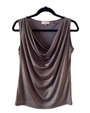 Calvin Klein Sleeveless Cowlneck Top Shimmer Gold SZ. S thumbnail 1