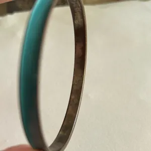3/$20 Smooth Teal Blue and Gold Tone Thin Bangle Bracelet thumbnail 3