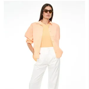 Pistola Womens Sloane Oversized Button Down Hi-Low Long Sleeve Top Orange Sz S thumbnail 3