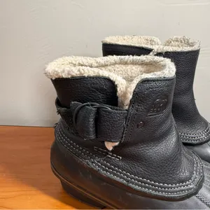 SOREL Winter Fancy Ankle Rain Snow Buckle Duck Boots Black‎ Leather Slip On 8.5 thumbnail 4