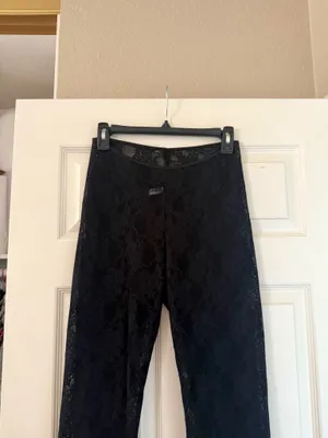 Los Angeles Apparel Black Floral Lace Flare Pants Leggings thumbnail 4
