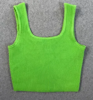 GB Gianni Bini Women's Small Neon Green Ribbed Knit Scoop Neck Cropped Tank Top thumbnail 1