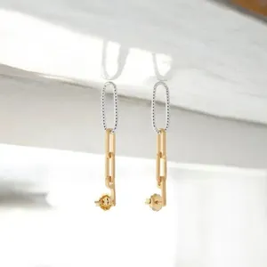Paperclip Drop Earrings in Two-Tone 925 Sterling Silver thumbnail 2