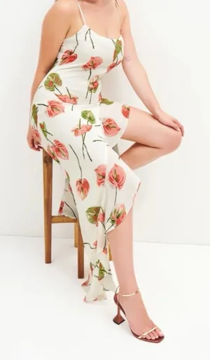 Reformation Winola Cali Floral High Low Ruffle Maxi Dress Ivory S thumbnail 1
