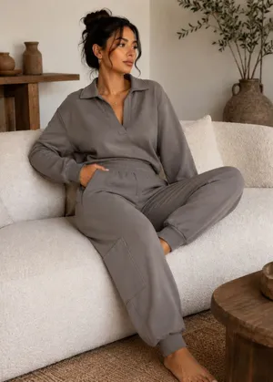 Loft Outlet 2 Piece Pants & Top Set Soft Rayon Jersey Beach Taupe Women's Small thumbnail 1